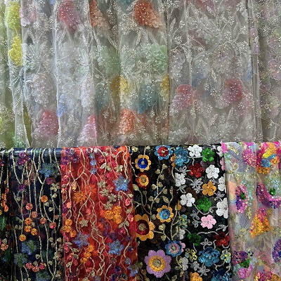 3D Flower Sequin Mesh Fabric